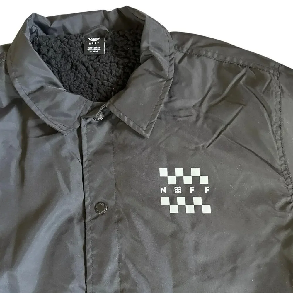 NWOT Men’s Neff Coach Jacket Black Lined Windbreaker Size XL